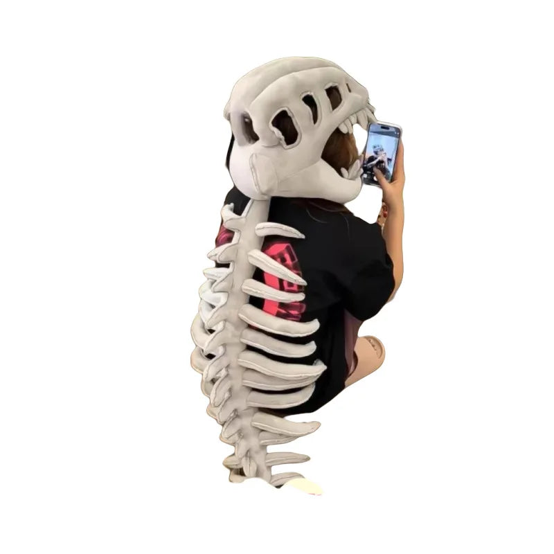 Funny Plush Dinosaur Skeleton Costume Headpiece - Cosplay Party Outfit with Exoskeleton Design, Dinosaur Suit Christmas Gift