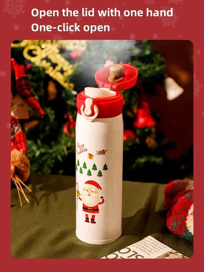 1-5PCS 500ml Christmas Thermos Cup Stainless Steel Vacuum Water Bottle with Lid Elk Santa Thermos Cup Christmas Gift Christmas
