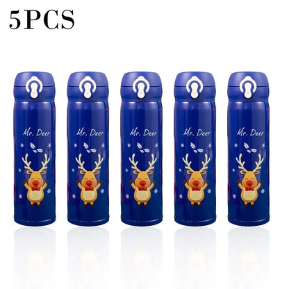 1-5PCS 500ml Christmas Thermos Cup Stainless Steel Vacuum Water Bottle with Lid Elk Santa Thermos Cup Christmas Gift Christmas