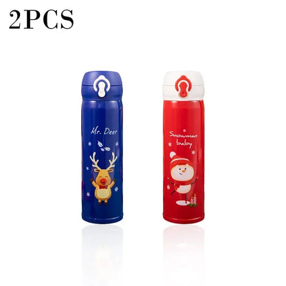 1-5PCS 500ml Christmas Thermos Cup Stainless Steel Vacuum Water Bottle with Lid Elk Santa Thermos Cup Christmas Gift Christmas