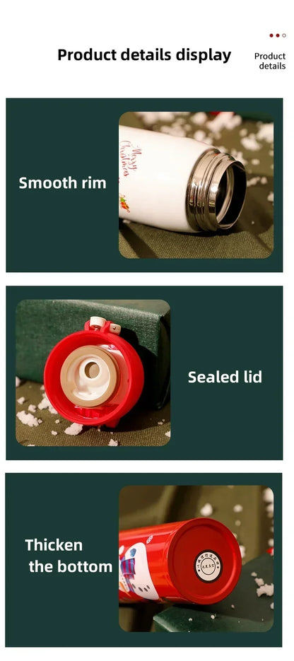 1-5PCS 500ml Christmas Thermos Cup Stainless Steel Vacuum Water Bottle with Lid Elk Santa Thermos Cup Christmas Gift Christmas