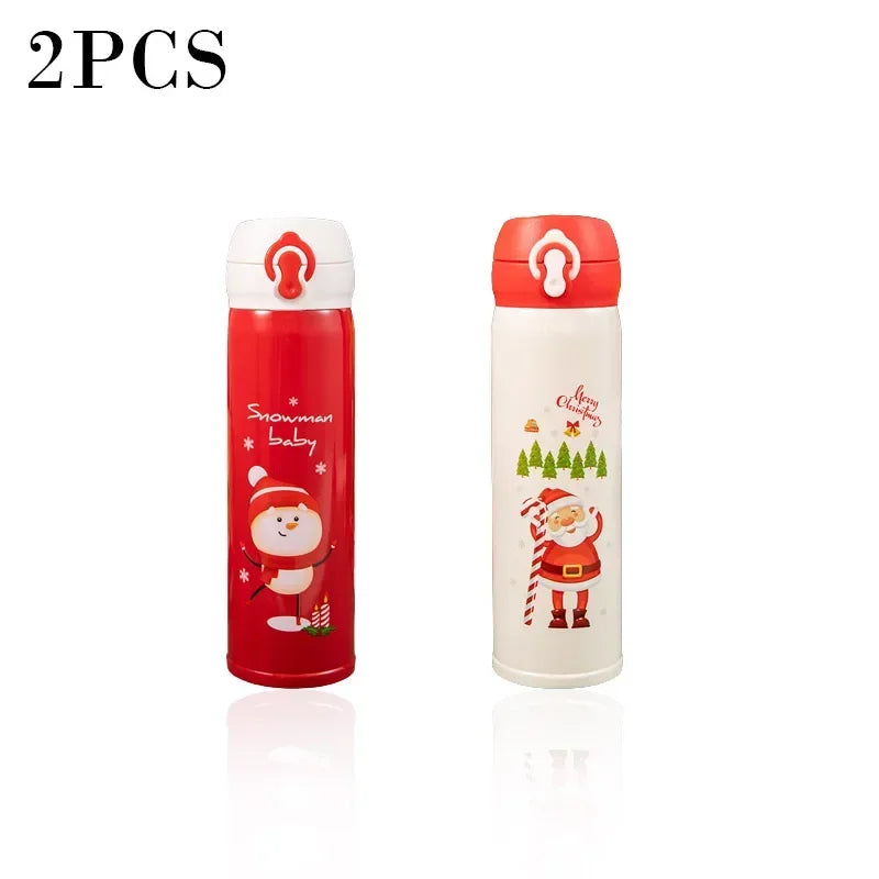 1-5PCS 500ml Christmas Thermos Cup Stainless Steel Vacuum Water Bottle with Lid Elk Santa Thermos Cup Christmas Gift Christmas