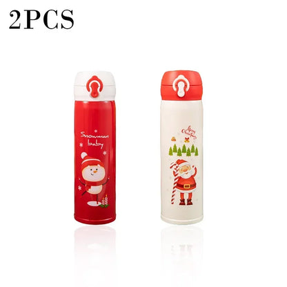 1-5PCS 500ml Christmas Thermos Cup Stainless Steel Vacuum Water Bottle with Lid Elk Santa Thermos Cup Christmas Gift Christmas