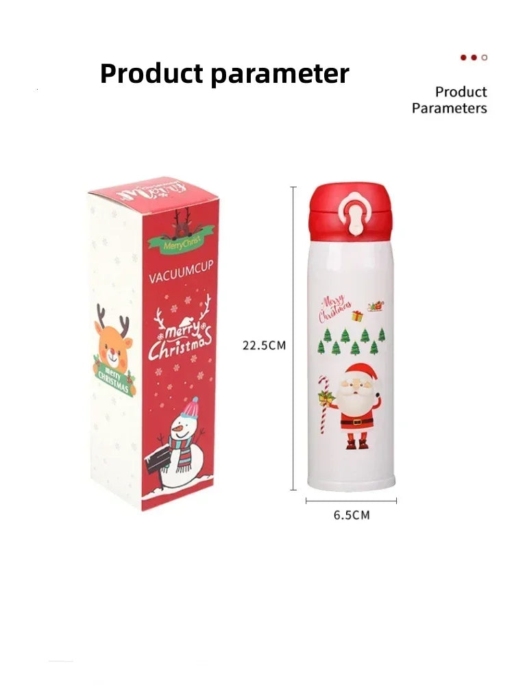 1-5PCS 500ml Christmas Thermos Cup Stainless Steel Vacuum Water Bottle with Lid Elk Santa Thermos Cup Christmas Gift Christmas