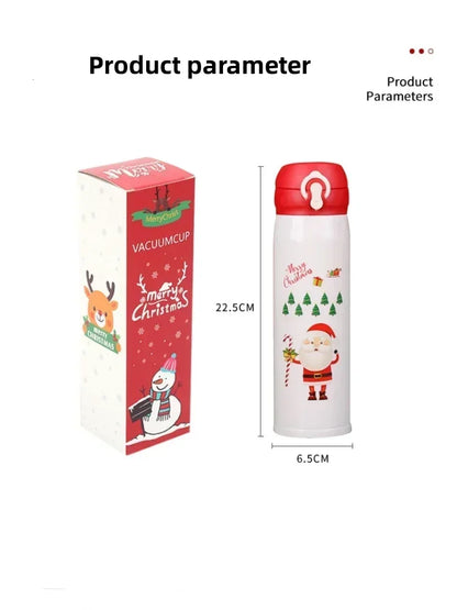 1-5PCS 500ml Christmas Thermos Cup Stainless Steel Vacuum Water Bottle with Lid Elk Santa Thermos Cup Christmas Gift Christmas