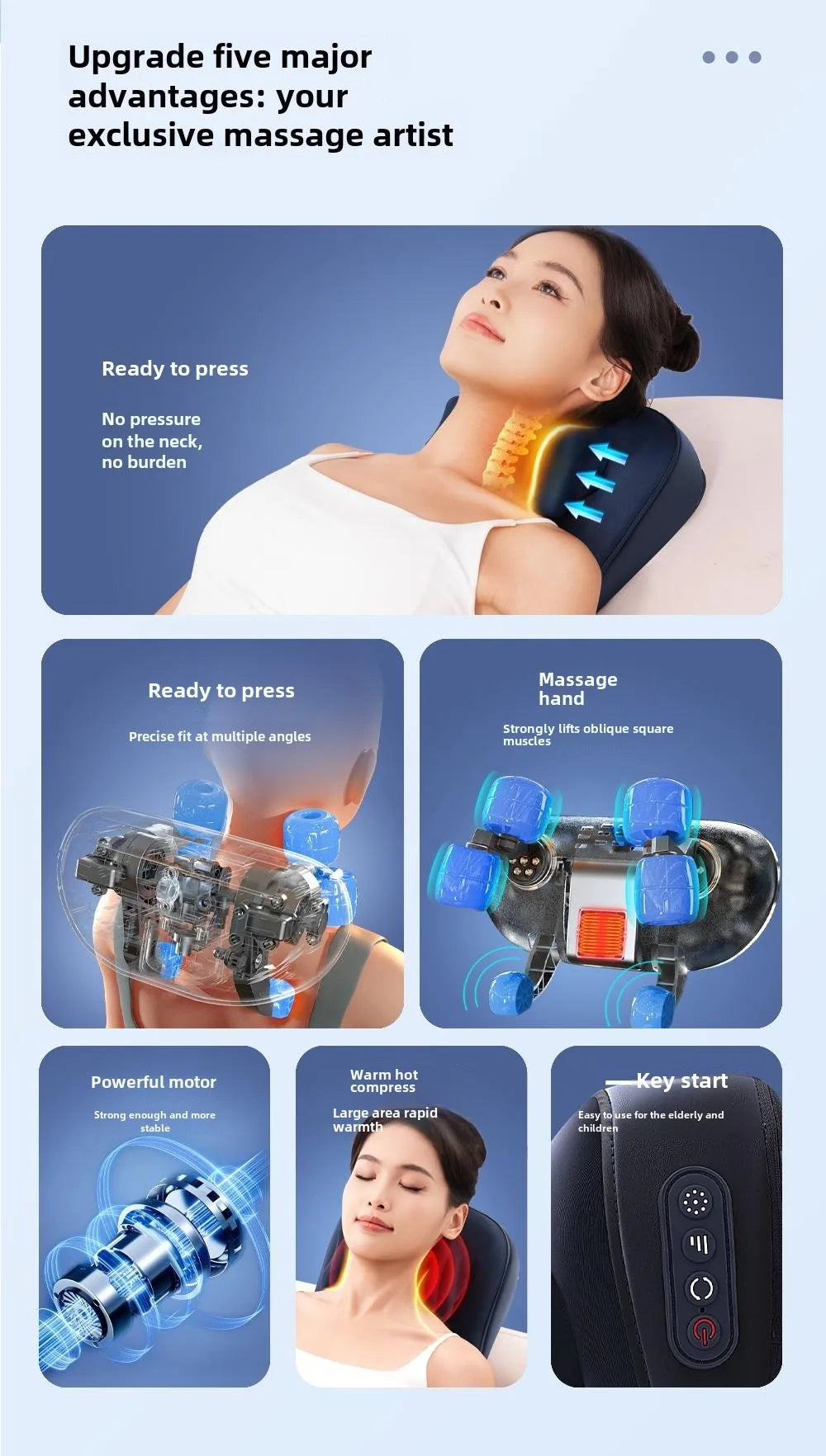 Trapezius Electric Massage Pillow Wireless Shiatsu Kneading Massager for Neck Shoulder Waist Leg Rechargeable for Car Home Use