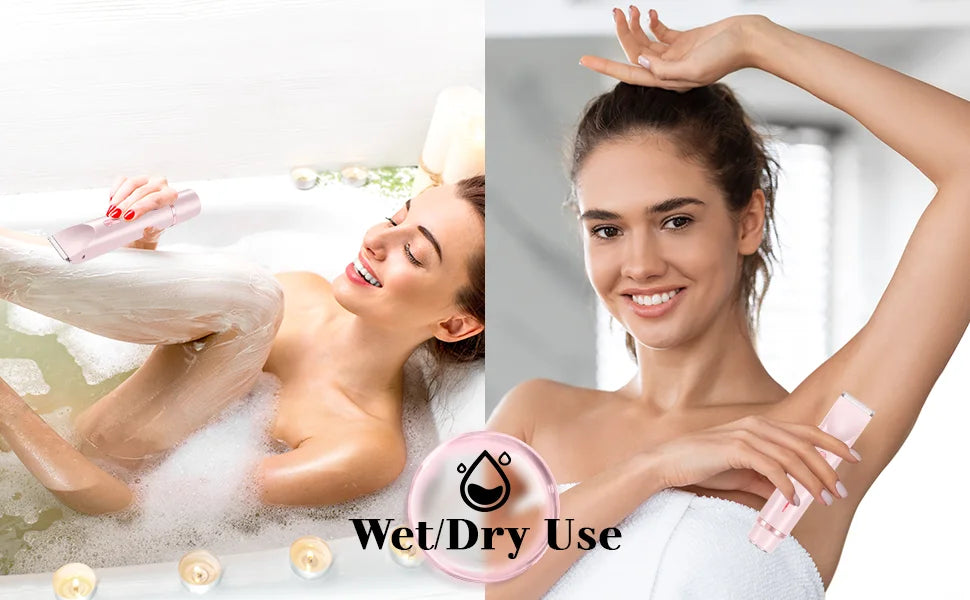 Electric Shaver for Women Waterproof Wet &Dry Hair Razors 2 in 1 Double Head Dual Bikini Hair Trimmer Detachable Head Shaver