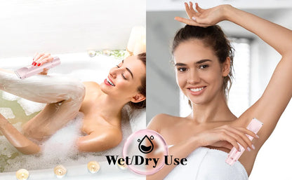 Electric Shaver for Women Waterproof Wet &Dry Hair Razors 2 in 1 Double Head Dual Bikini Hair Trimmer Detachable Head Shaver
