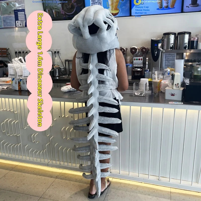 Funny Plush Dinosaur Skeleton Costume Headpiece - Cosplay Party Outfit with Exoskeleton Design, Dinosaur Suit Christmas Gift