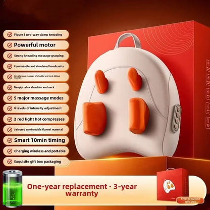 Trapezius Electric Massage Pillow Wireless Shiatsu Kneading Massager for Neck Shoulder Waist Leg Rechargeable for Car Home Use