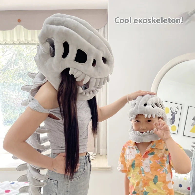 Funny Plush Dinosaur Skeleton Costume Headpiece - Cosplay Party Outfit with Exoskeleton Design, Dinosaur Suit Christmas Gift