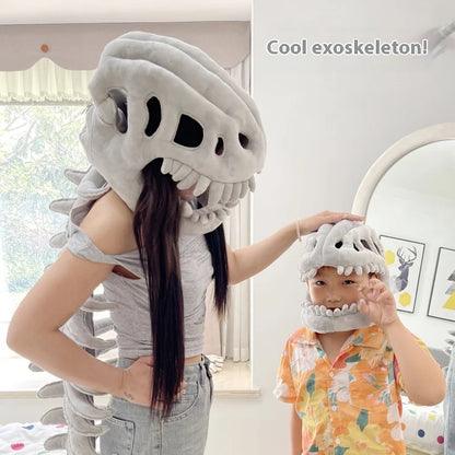 Funny Plush Dinosaur Skeleton Costume Headpiece - Cosplay Party Outfit with Exoskeleton Design, Dinosaur Suit Christmas Gift