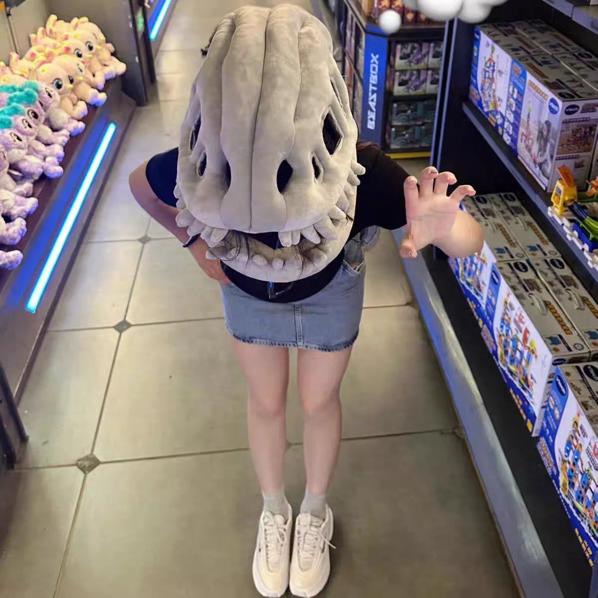 Funny Plush Dinosaur Skeleton Costume Headpiece - Cosplay Party Outfit with Exoskeleton Design, Dinosaur Suit Christmas Gift