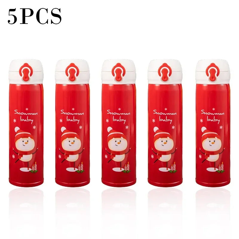 1-5PCS 500ml Christmas Thermos Cup Stainless Steel Vacuum Water Bottle with Lid Elk Santa Thermos Cup Christmas Gift Christmas
