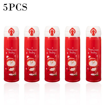 1-5PCS 500ml Christmas Thermos Cup Stainless Steel Vacuum Water Bottle with Lid Elk Santa Thermos Cup Christmas Gift Christmas