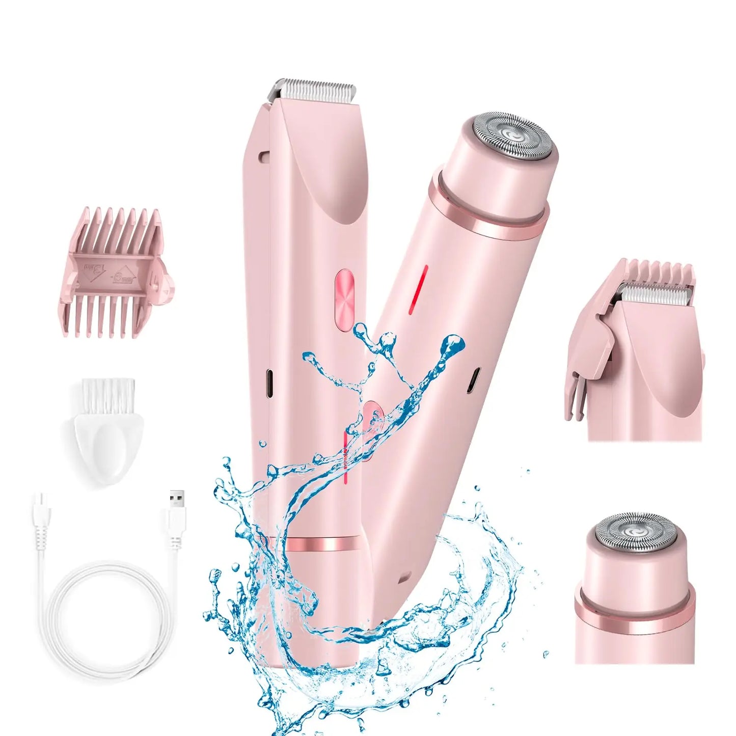 Electric Shaver for Women Waterproof Wet &Dry Hair Razors 2 in 1 Double Head Dual Bikini Hair Trimmer Detachable Head Shaver