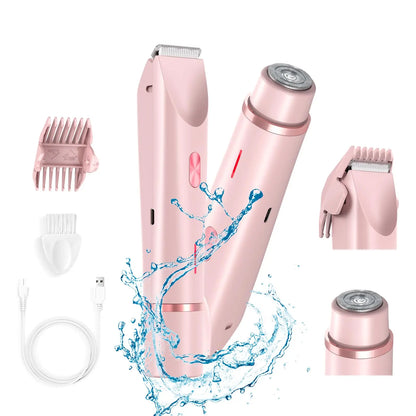Electric Shaver for Women Waterproof Wet &Dry Hair Razors 2 in 1 Double Head Dual Bikini Hair Trimmer Detachable Head Shaver