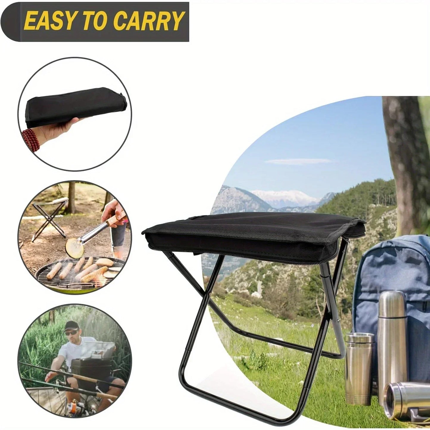 Portable folding stool, foldable handheld camping stool, outdoor camping and fishing specific folding stool