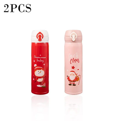 1-5PCS 500ml Christmas Thermos Cup Stainless Steel Vacuum Water Bottle with Lid Elk Santa Thermos Cup Christmas Gift Christmas