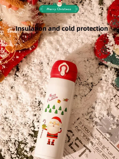 1-5PCS 500ml Christmas Thermos Cup Stainless Steel Vacuum Water Bottle with Lid Elk Santa Thermos Cup Christmas Gift Christmas