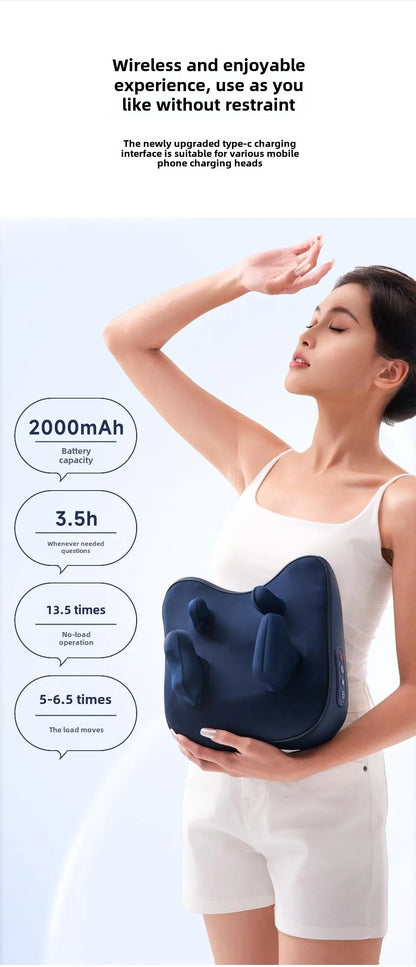 Trapezius Electric Massage Pillow Wireless Shiatsu Kneading Massager for Neck Shoulder Waist Leg Rechargeable for Car Home Use