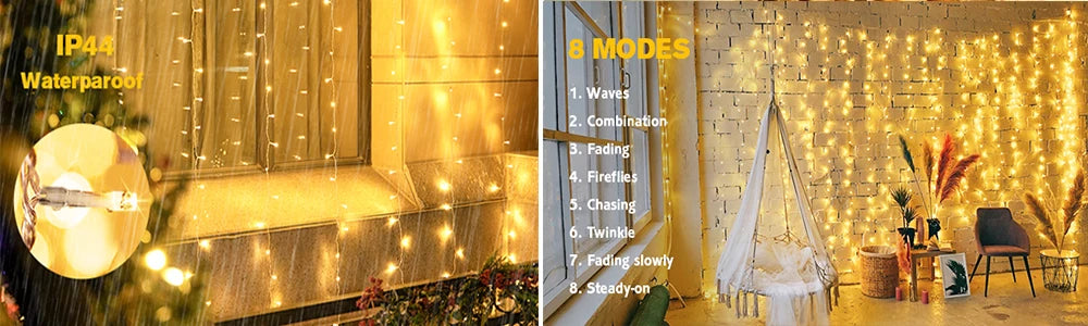 LED Curtain Light String 220V Holiday Curtain Garland Lights Indoor Outdoor Room Christmas Decoration Fairy Lights