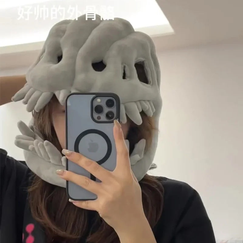 Funny Plush Dinosaur Skeleton Costume Headpiece - Cosplay Party Outfit with Exoskeleton Design, Dinosaur Suit Christmas Gift