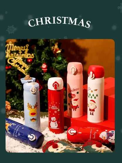 1-5PCS 500ml Christmas Thermos Cup Stainless Steel Vacuum Water Bottle with Lid Elk Santa Thermos Cup Christmas Gift Christmas