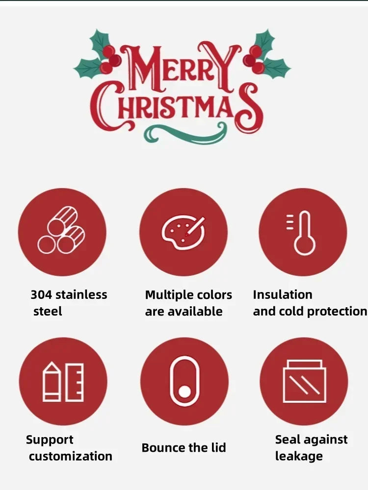 1-5PCS 500ml Christmas Thermos Cup Stainless Steel Vacuum Water Bottle with Lid Elk Santa Thermos Cup Christmas Gift Christmas