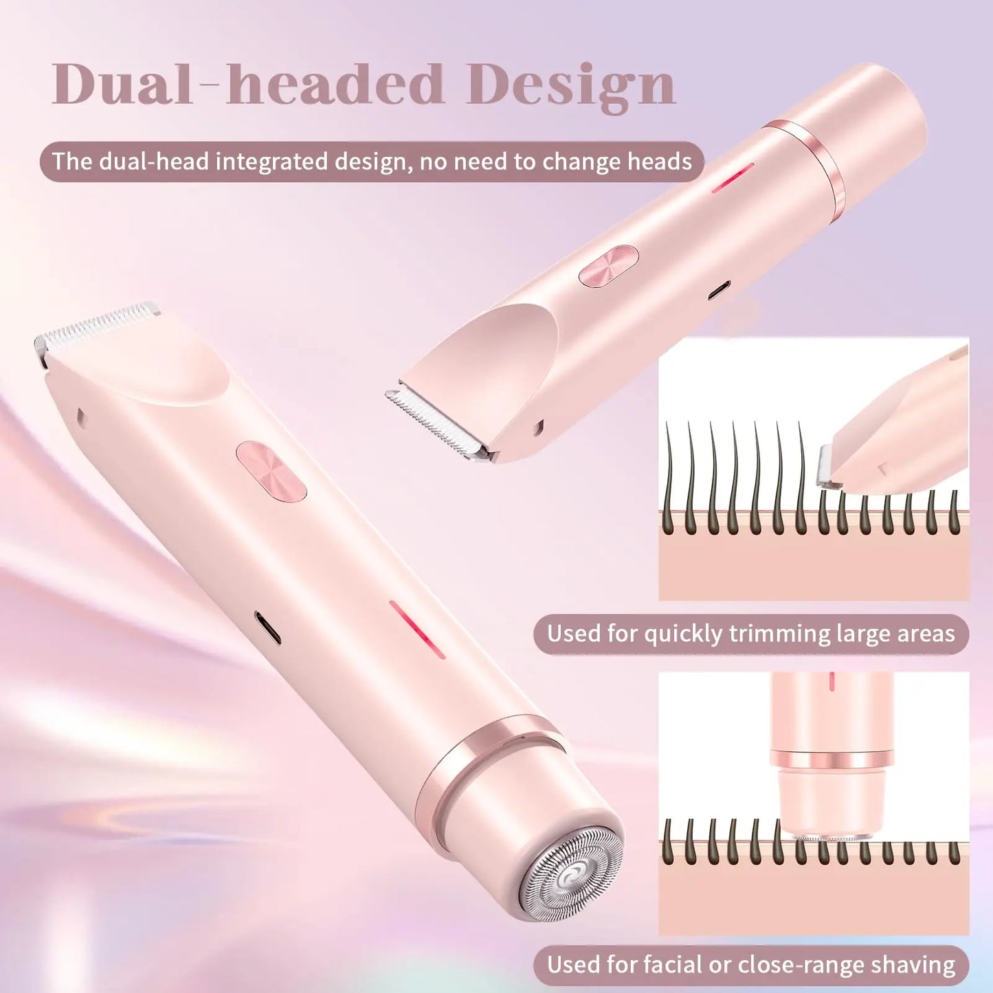 Electric Shaver for Women Waterproof Wet &Dry Hair Razors 2 in 1 Double Head Dual Bikini Hair Trimmer Detachable Head Shaver