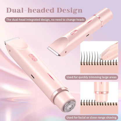 Electric Shaver for Women Waterproof Wet &Dry Hair Razors 2 in 1 Double Head Dual Bikini Hair Trimmer Detachable Head Shaver