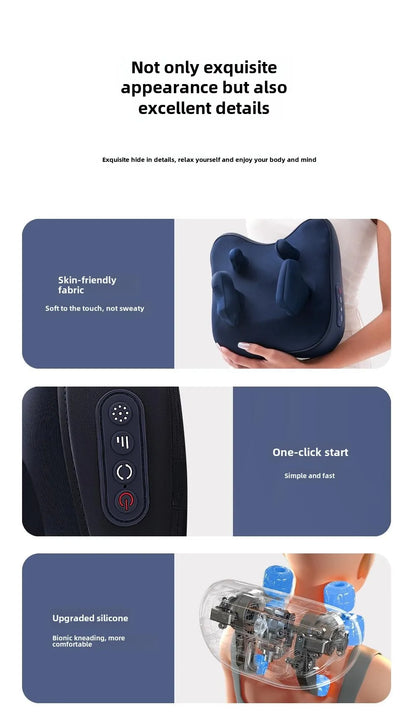 Trapezius Electric Massage Pillow Wireless Shiatsu Kneading Massager for Neck Shoulder Waist Leg Rechargeable for Car Home Use