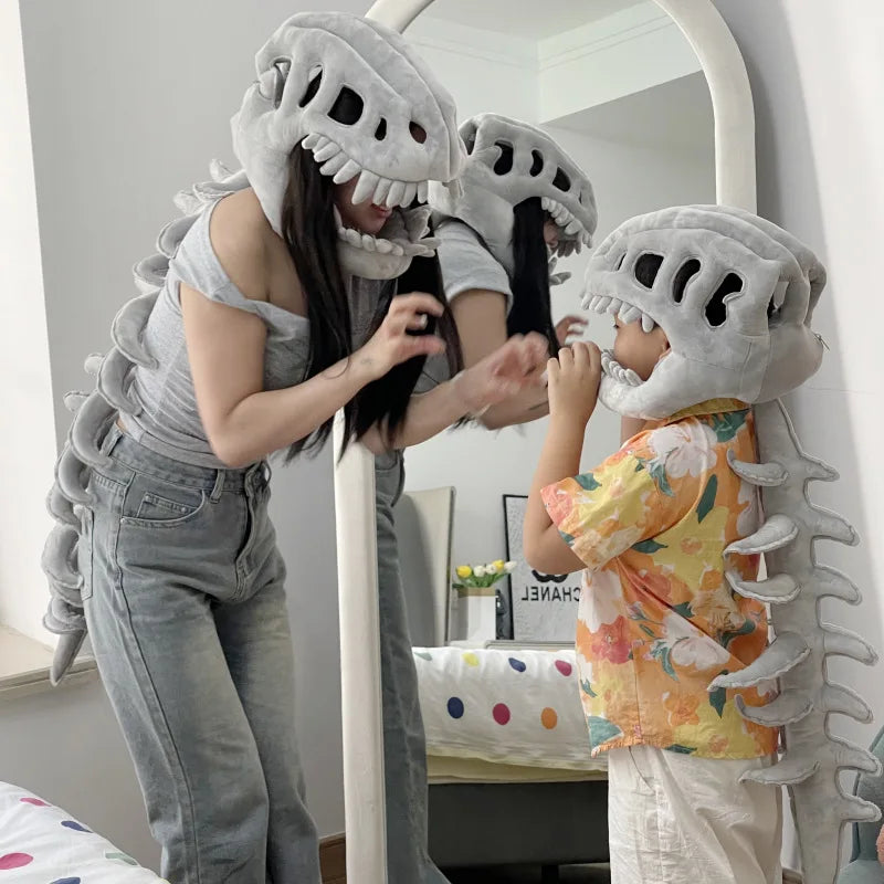 Funny Plush Dinosaur Skeleton Costume Headpiece - Cosplay Party Outfit with Exoskeleton Design, Dinosaur Suit Christmas Gift