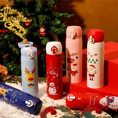 1-5PCS 500ml Christmas Thermos Cup Stainless Steel Vacuum Water Bottle with Lid Elk Santa Thermos Cup Christmas Gift Christmas